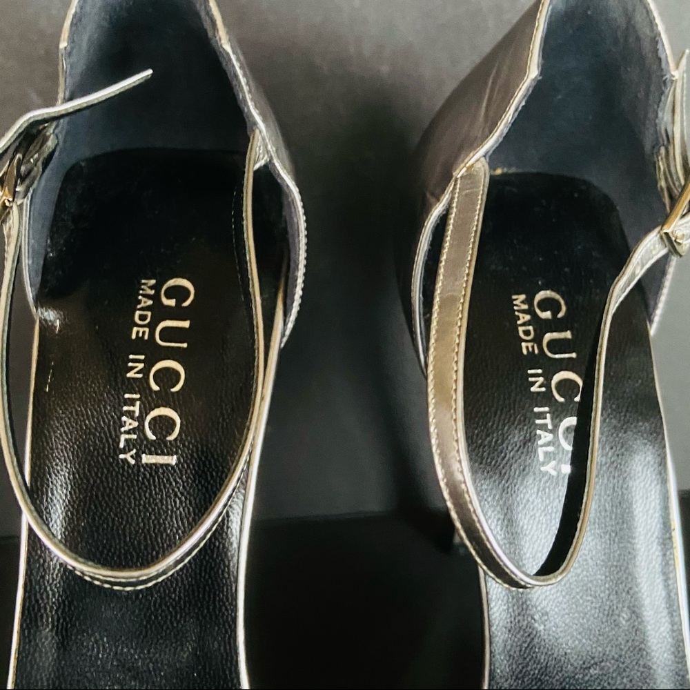 Gucci silver leather heels  ankle straps 37.5 - Picture 15 of 16